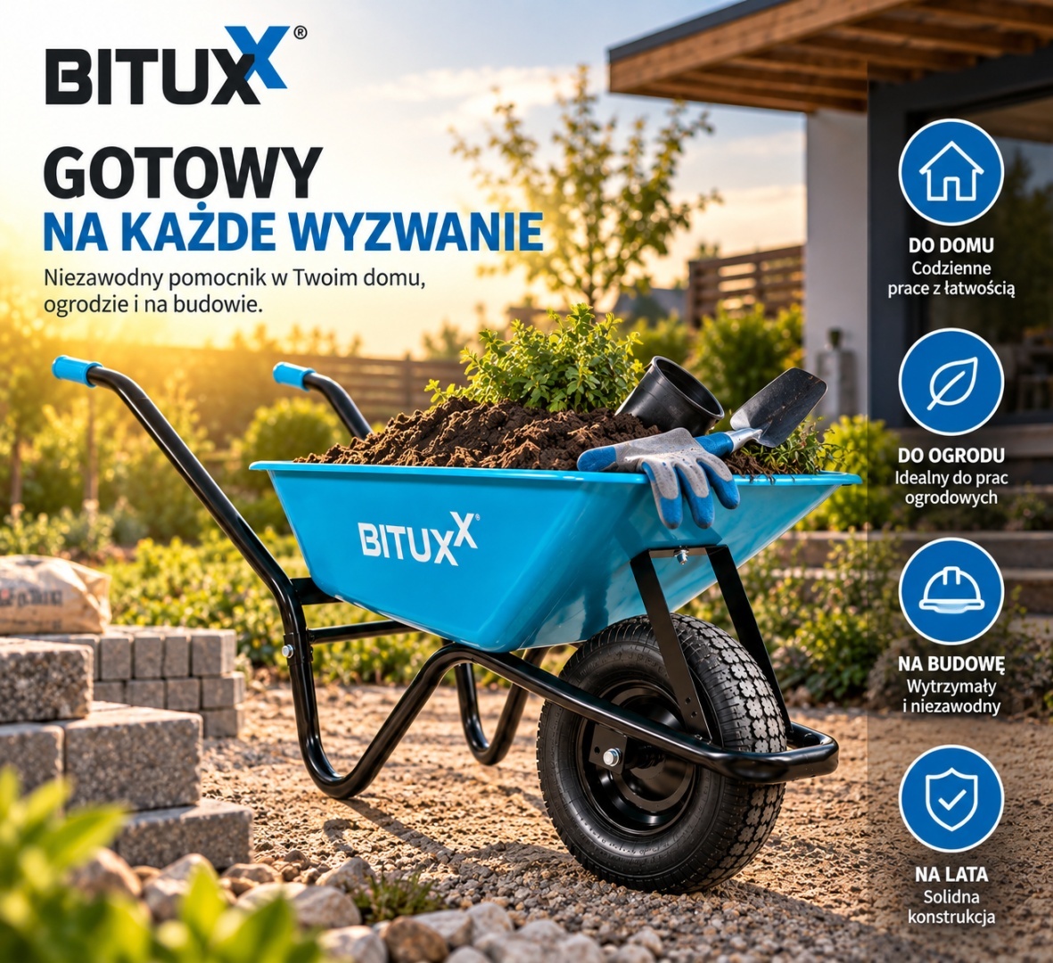 Zahradní kolečko Pevné kolečko 100 l jednokolečko modré Silné 250 kg MS19518